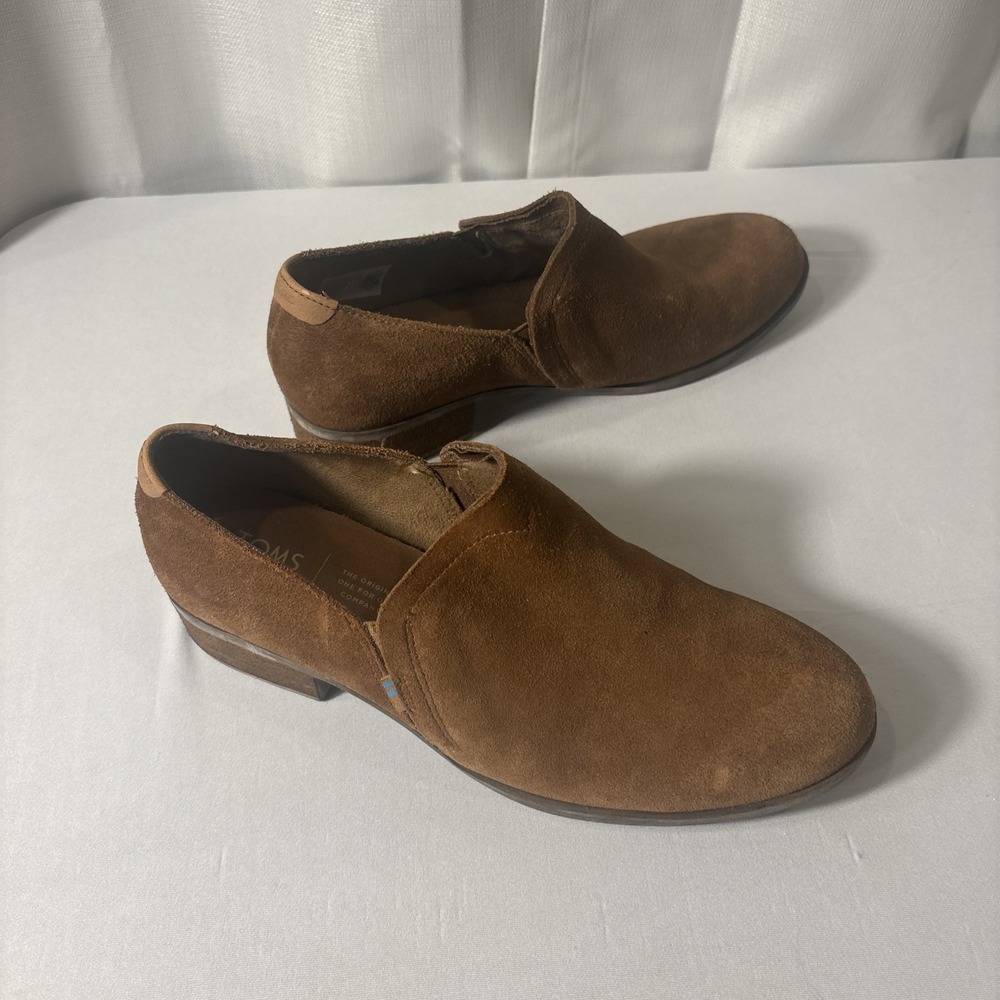 TOMS Shaye Camel Suede Low Ankle Booties Brown Slip On‎ 10012472 Women's 8.5